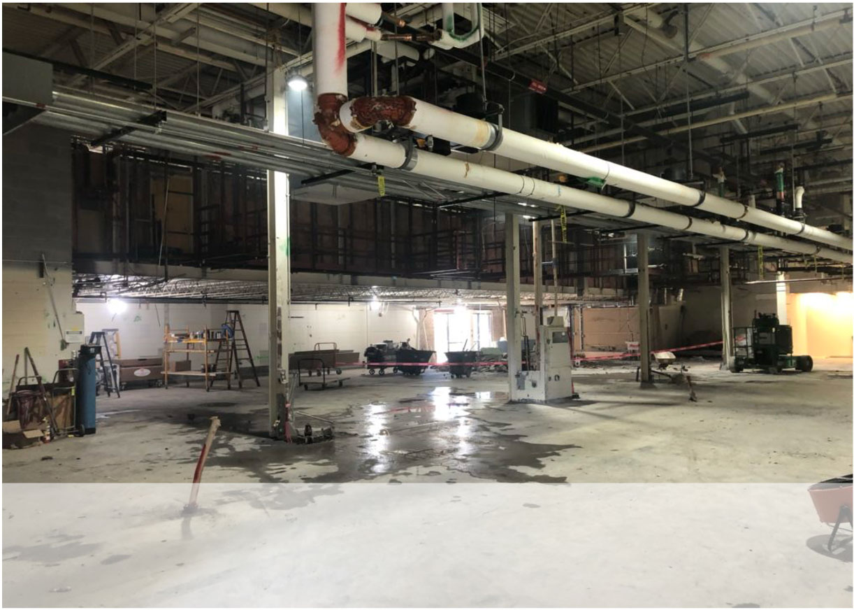 The old laboratories were completely removed to make space for the extended laser clean room, new ZEUS target areas experimental control room and target facilities.                            